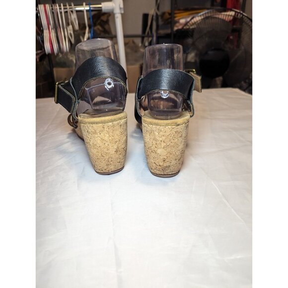 Clarks Artisan Black Leather Cork Platform Wedge Sandals Size 9m - Picture 7 of 16